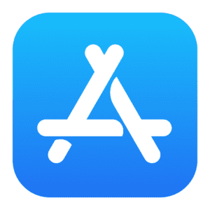 Apple App Store logo showing a stylized white 'A' made from a paintbrush, pencil, and ruler on a blue background.