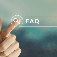 Illustration of a person pointing at a large question mark with multiple colorful speech bubbles containing question marks around them, representing frequently asked questions.