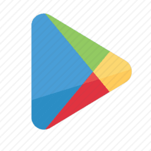 Colorful triangular play button logo of Google Play Store on a white background.