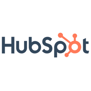 Alt text: "HubSpot logo with orange sprocket icon and black text"