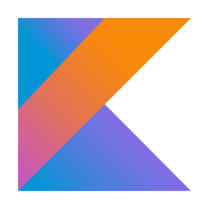 Kotlin programming language logo featuring a stylized 'K' in vibrant blue, purple, and orange colors.