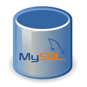 MySQL logo featuring a blue dolphin illustration above the bold text "MySQL" in blue letters.