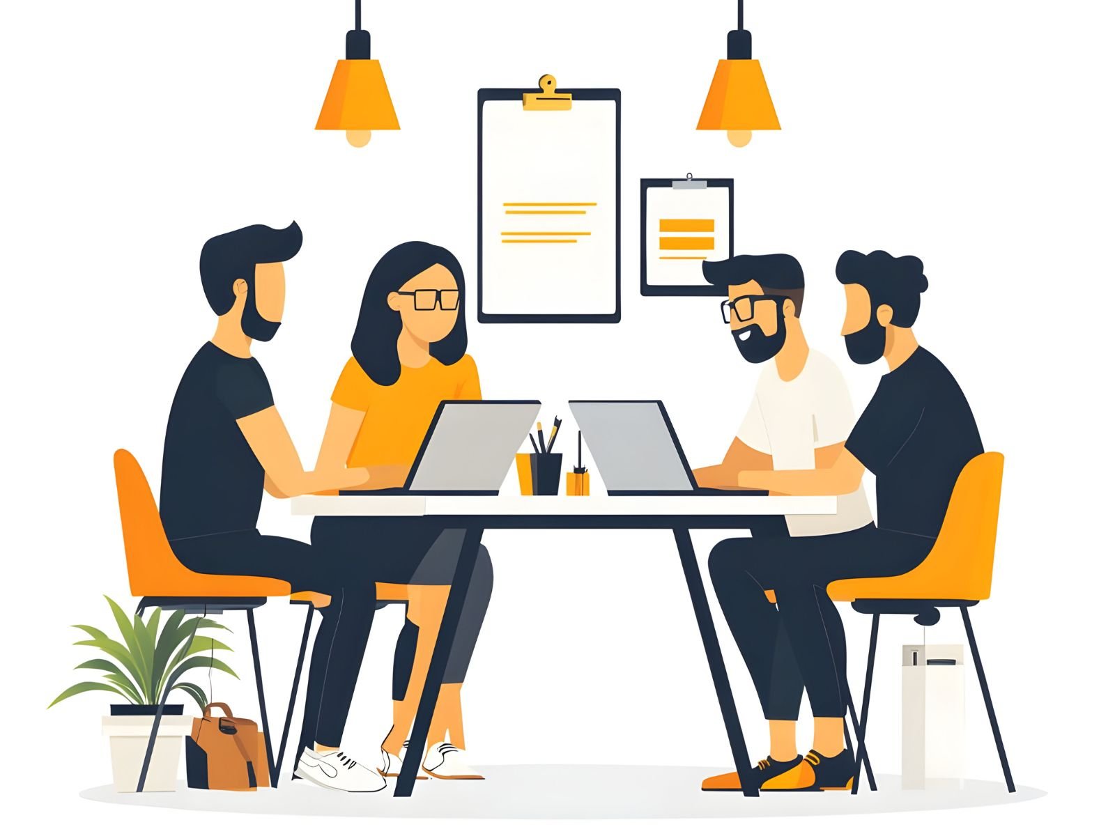 Photo of a diverse group of smiling team members standing together in a bright office.