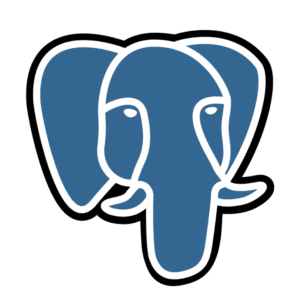 Logo of PostgreSQL featuring an elephant head in blue and white colors.