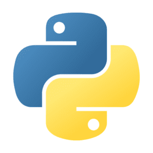 Official Python programming language logo featuring two intertwined snakes in blue and yellow forming a circular shape.