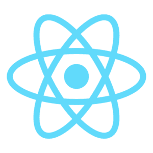 React logo consisting of three light blue elliptical orbits surrounding a central blue dot on a white background.