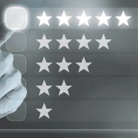 Five-star rating graphic with five gold stars indicating excellent reviews.