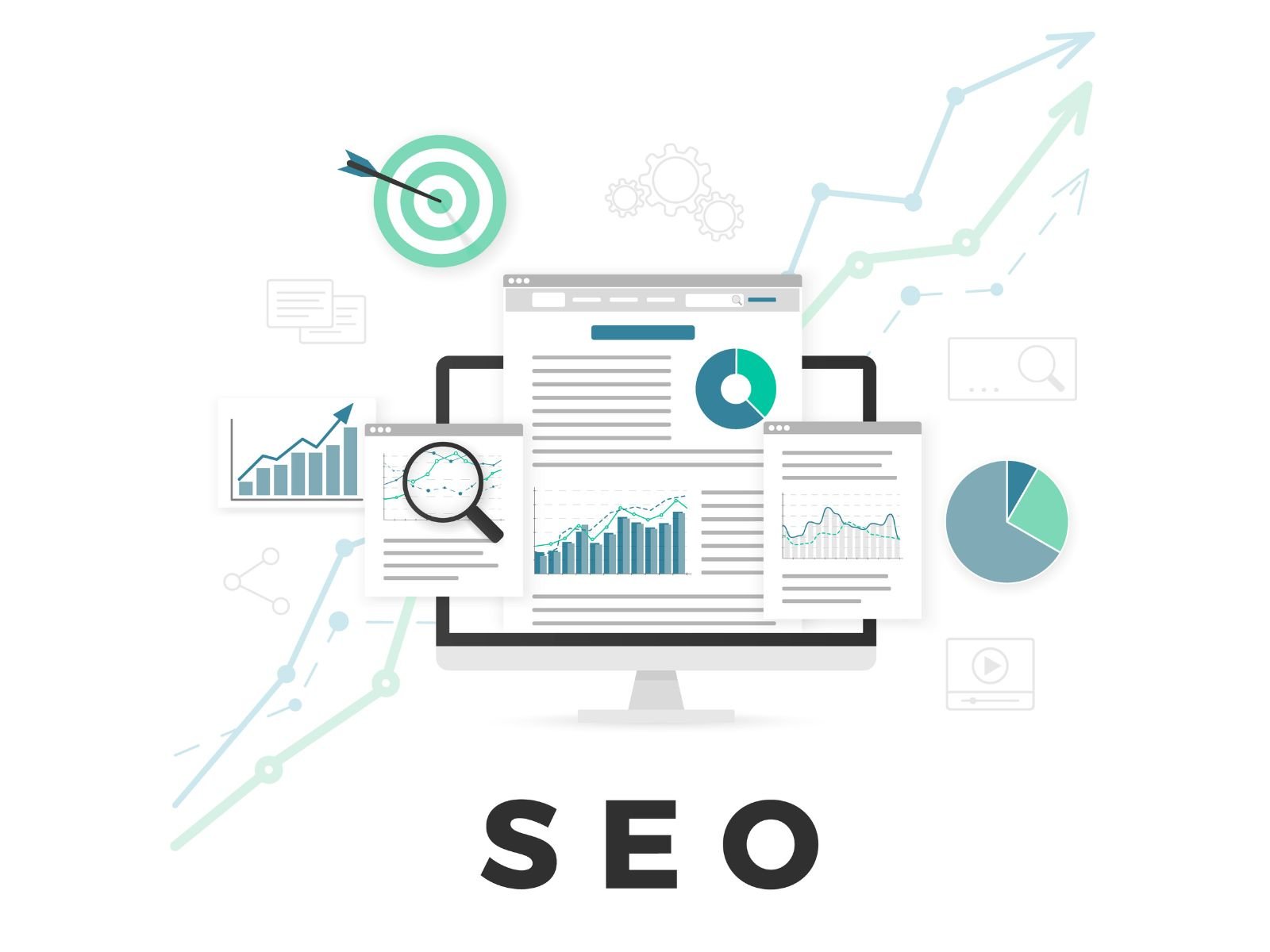 Diagram showing the difference between local SEO and national SEO strategies with keywords, maps, and search results examples.