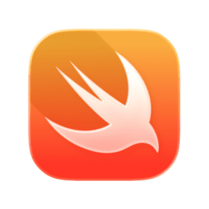 Swift programming language logo featuring a stylized white bird in flight on an orange circular background.