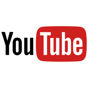 YouTube logo featuring a red play button inside a white rounded rectangle with the word "YouTube" next to it.