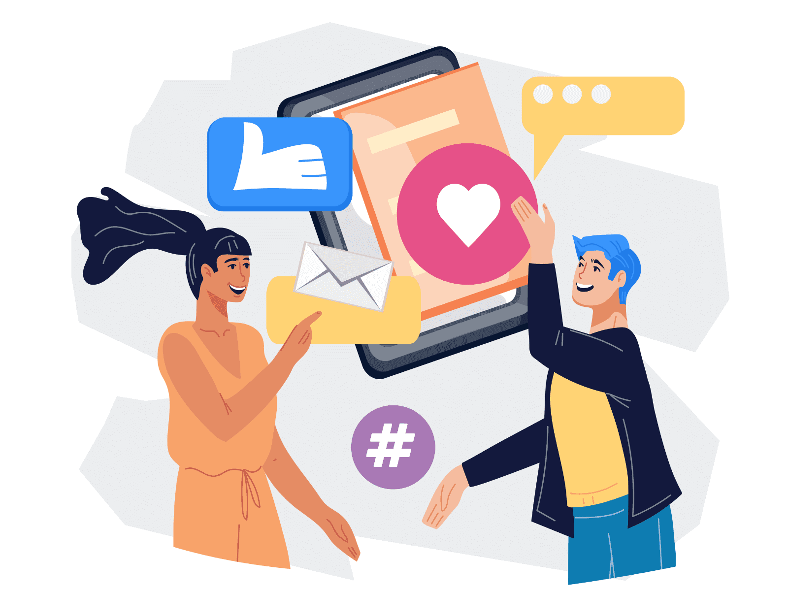 Diagram illustrating key social media needs, including content creation, audience engagement, analytics tracking, and platform management.