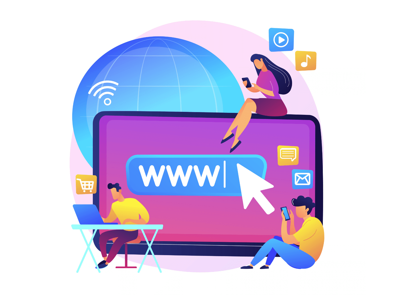 Infographic titled "Types of Websites We Build" featuring icons and brief descriptions of various website categories such as e-commerce, blogs, portfolios, corporate sites, and landing pages.