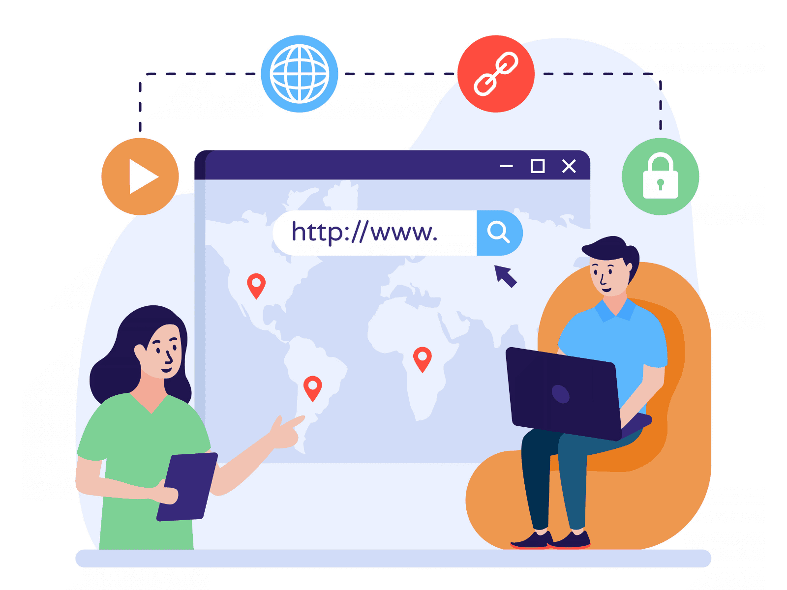 Illustration showing diverse people working on computers and mobile devices, representing different professions and ages, highlighting that web design is for everyone.