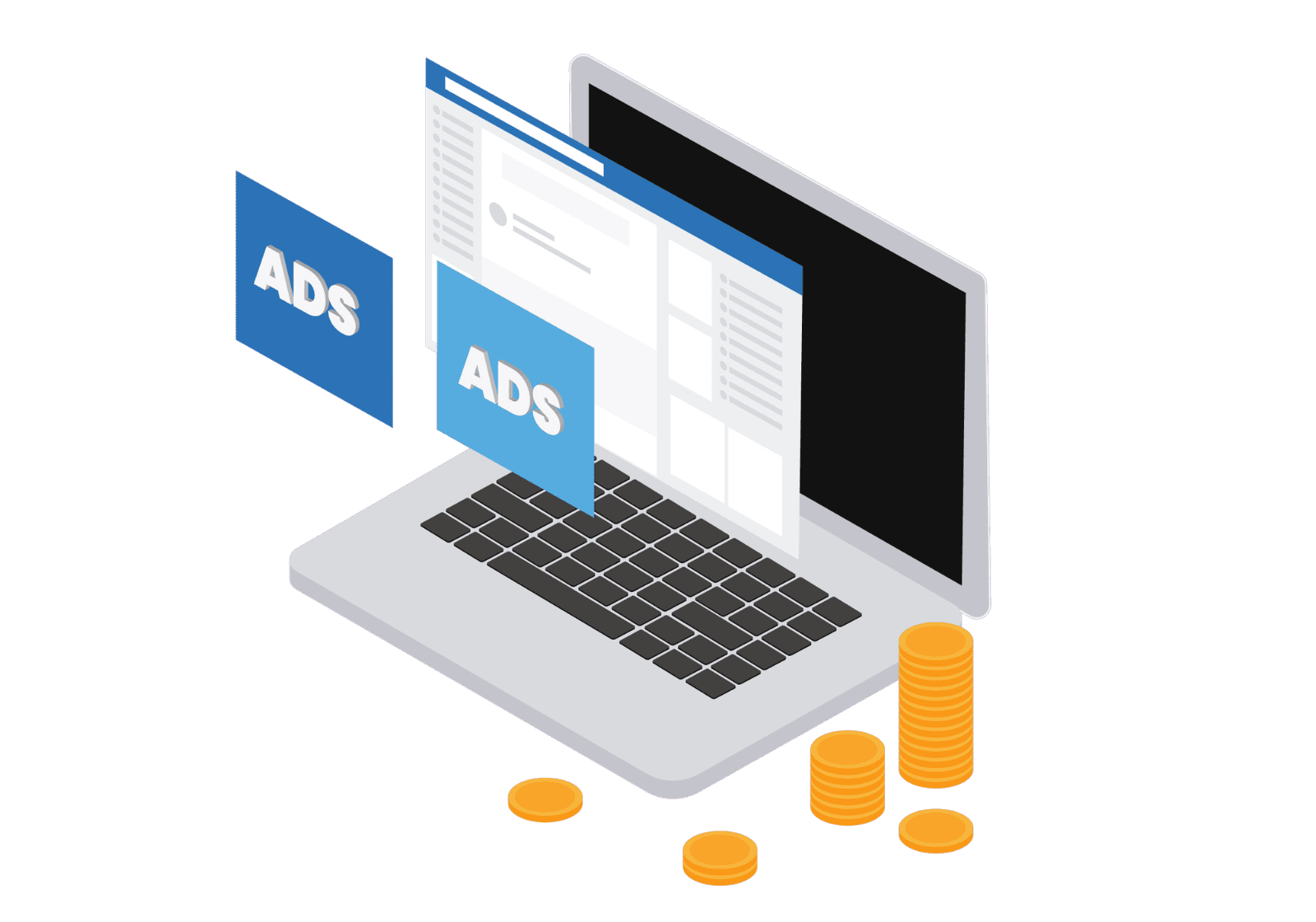 Bar chart titled "Best Paid Ads" showing top advertising platforms by revenue, with Facebook, Google, and YouTube leading.